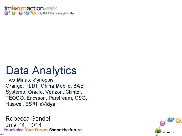 Data Analytics Two Minute Synopsis Orange, PLDT, China Mobile, BAE Systems, Oracle, Verizon, Cliintel,