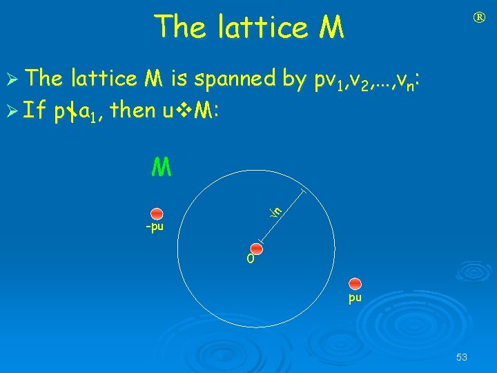 The lattice M Ø The lattice M is spanned by pv 1, v 2,