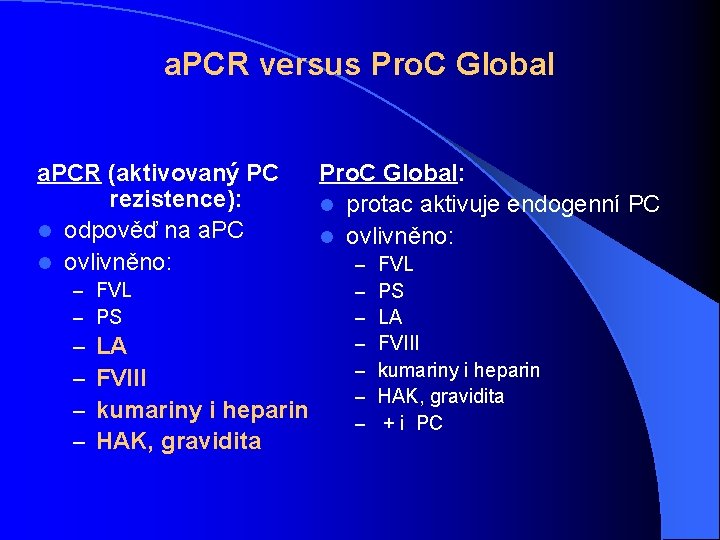 a. PCR versus Pro. C Global a. PCR (aktivovaný PC rezistence): l odpověď na