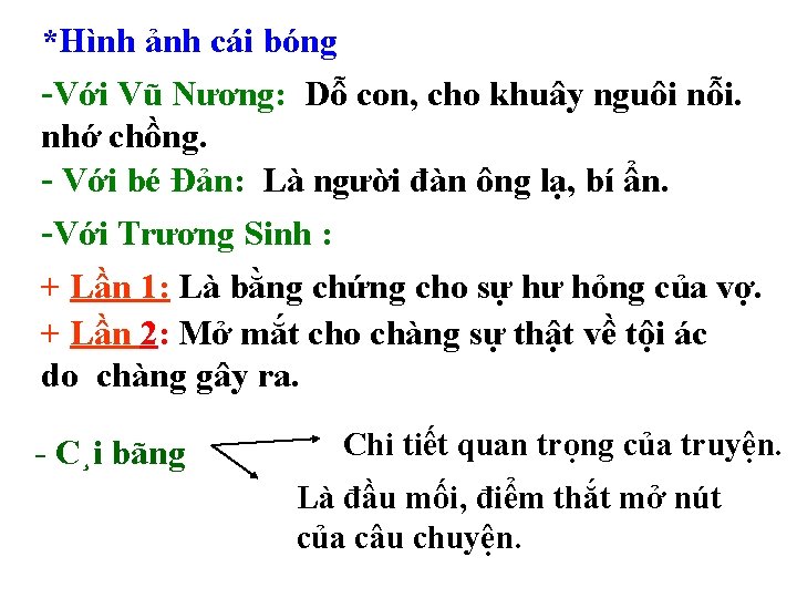 *Hình ảnh cái bóng -Với Vũ Nương: Dỗ con, cho khuây nguôi nỗi. nhớ