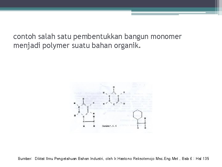  contoh salah satu pembentukkan bangun monomer menjadi polymer suatu bahan organik. Sumber: Diktat