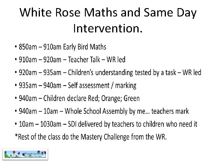 White Rose Maths and Same Day Intervention. 