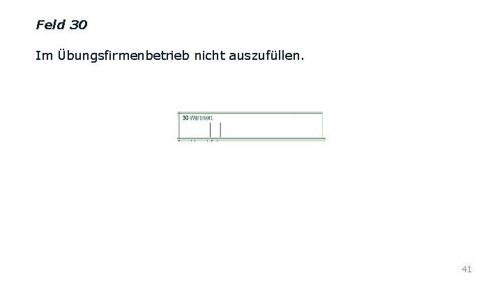 Feld 30 Im Übungsfirmenbetrieb nicht auszufüllen. 41 