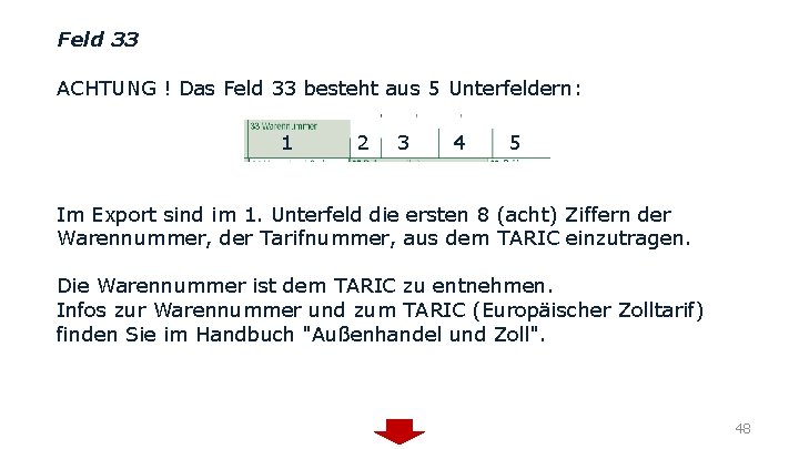 Feld 33 ACHTUNG ! Das Feld 33 besteht aus 5 Unterfeldern: 1 2 3