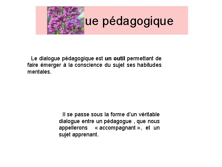 Dialogue pédagogique Le dialogue pédagogique est un outil permettant de faire émerger à la