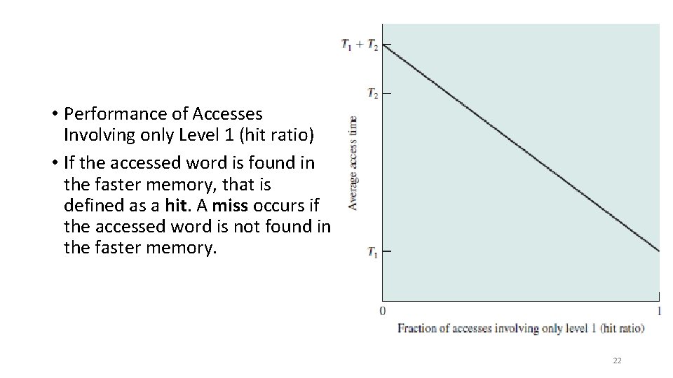  • Performance of Accesses Involving only Level 1 (hit ratio) • If the