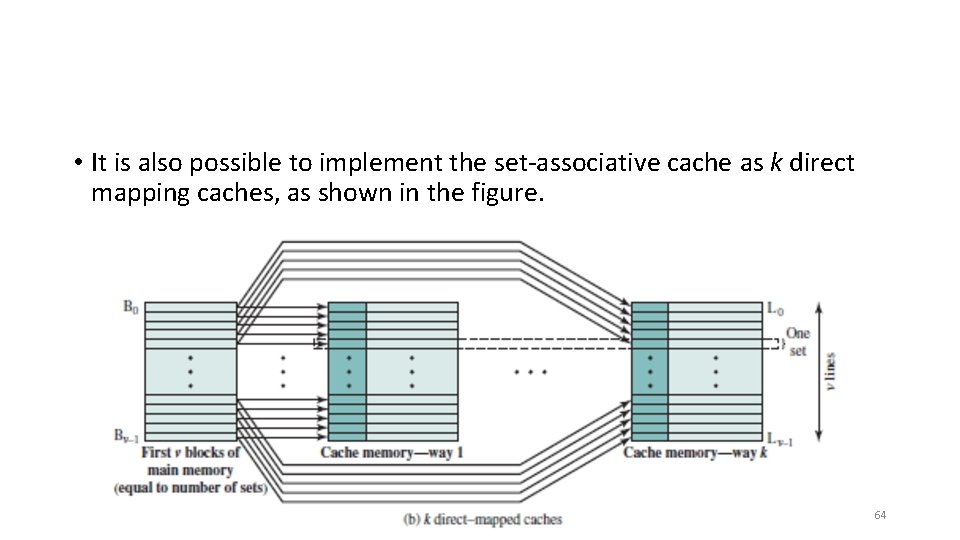  • It is also possible to implement the set-associative cache as k direct
