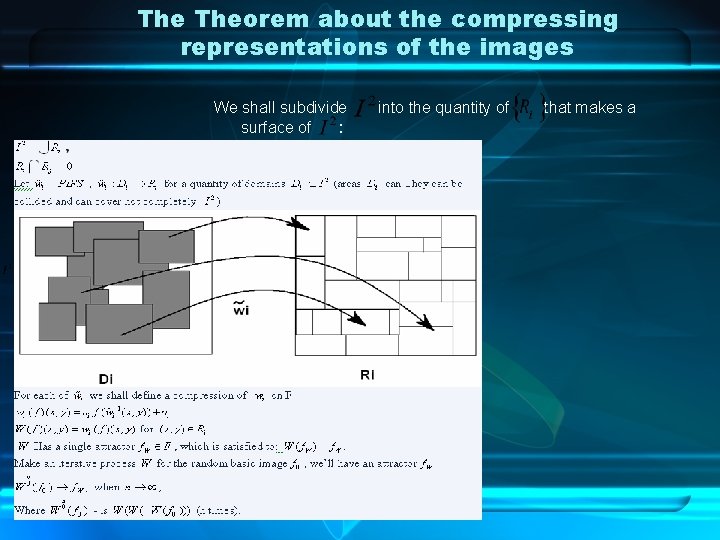 The Theorem about the compressing representations of the images We shall subdivide surface of