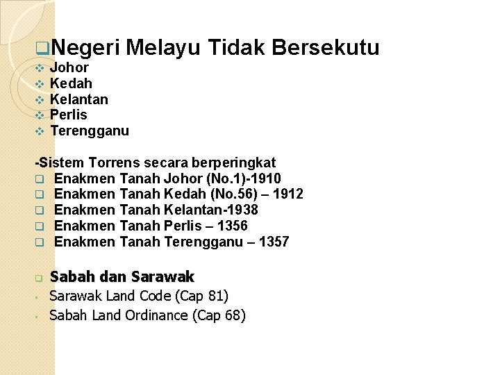 q. Negeri v v v Melayu Tidak Bersekutu Johor Kedah Kelantan Perlis Terengganu -Sistem