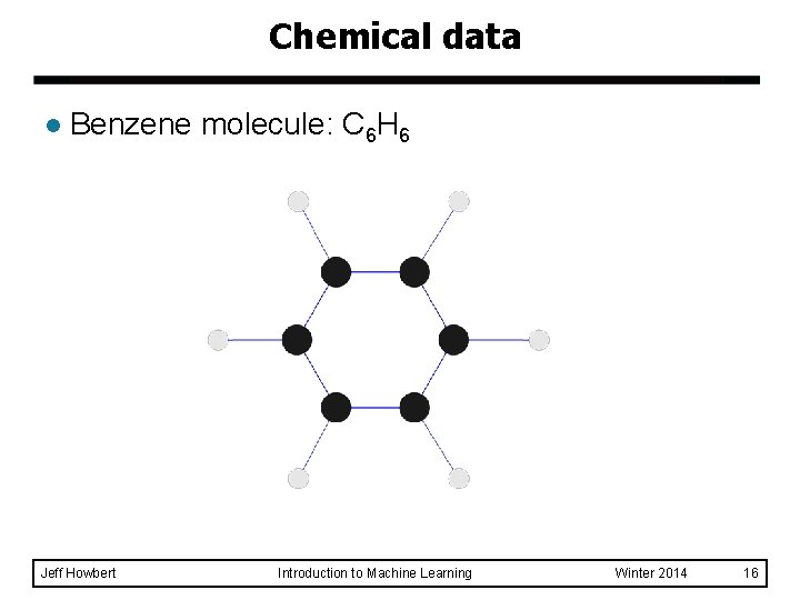 Chemical data l Benzene molecule: C 6 H 6 Jeff Howbert Introduction to Machine