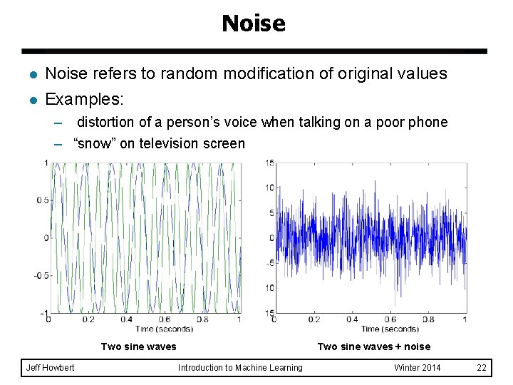 Noise l l Noise refers to random modification of original values Examples: – distortion