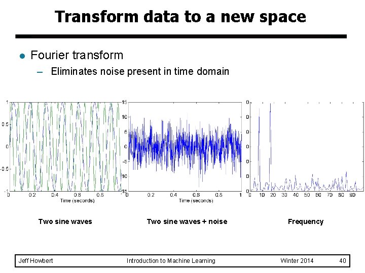 Transform data to a new space l Fourier transform – Eliminates noise present in