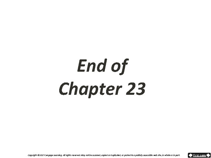 End of Chapter 23 Copyright © 2017 Cengage Learning. All rights reserved. May not