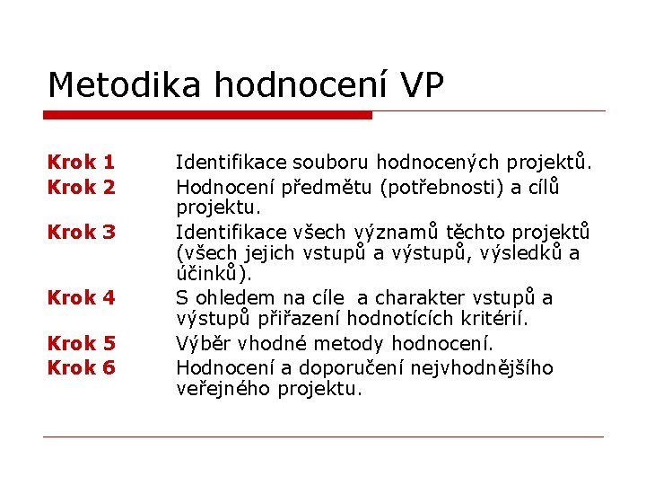 Metodika hodnocení VP Krok 1 Krok 2 Krok 3 Krok 4 Krok 5 Krok