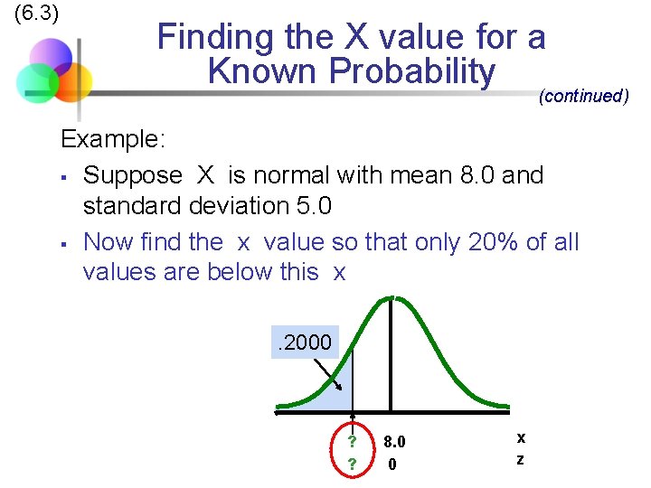 (6. 3) Finding the X value for a Known Probability (continued) Example: § Suppose
