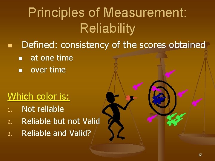 Principles of Measurement: Reliability n Defined: consistency of the scores obtained n n at