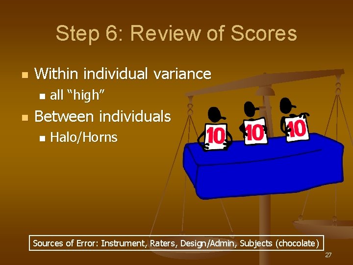 Step 6: Review of Scores n Within individual variance n n all “high” Between