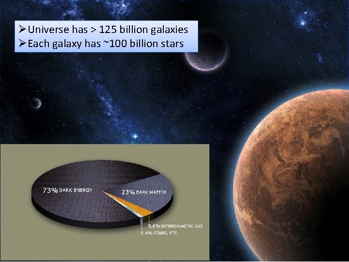 ØUniverse has > 125 billion galaxies ØEach galaxy has ~100 billion stars 