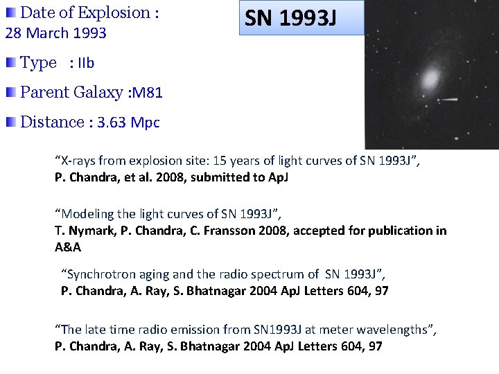 Date of Explosion : 28 March 1993 SN 1993 J Type : IIb Parent