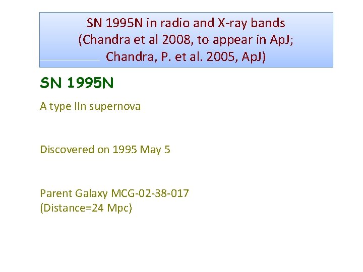 SN 1995 N in radio and X-ray bands (Chandra et al 2008, to appear