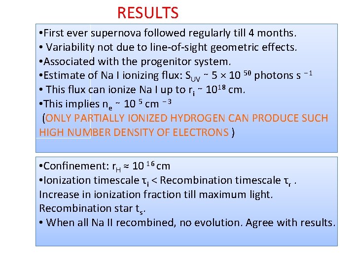 RESULTS • First ever supernova followed regularly till 4 months. • Variability not due