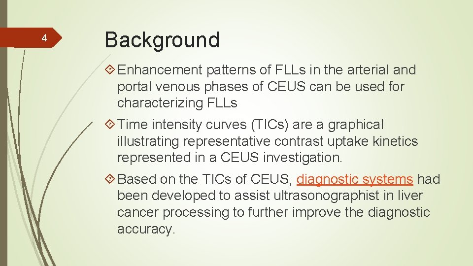 4 Background Enhancement patterns of FLLs in the arterial and portal venous phases of