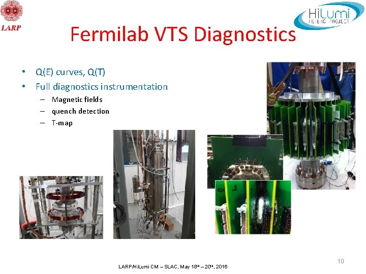 Fermilab VTS Diagnostics • Q(E) curves, Q(T) • Full diagnostics instrumentation – Magnetic fields