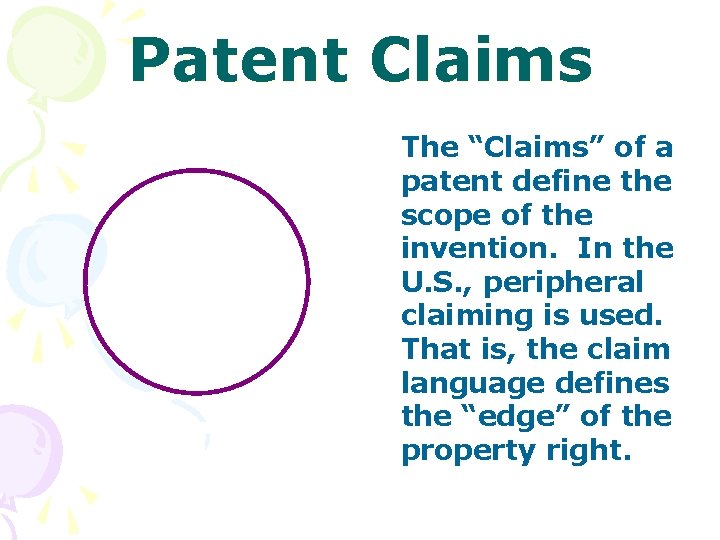 Patent Claims The “Claims” of a patent define the scope of the invention. In