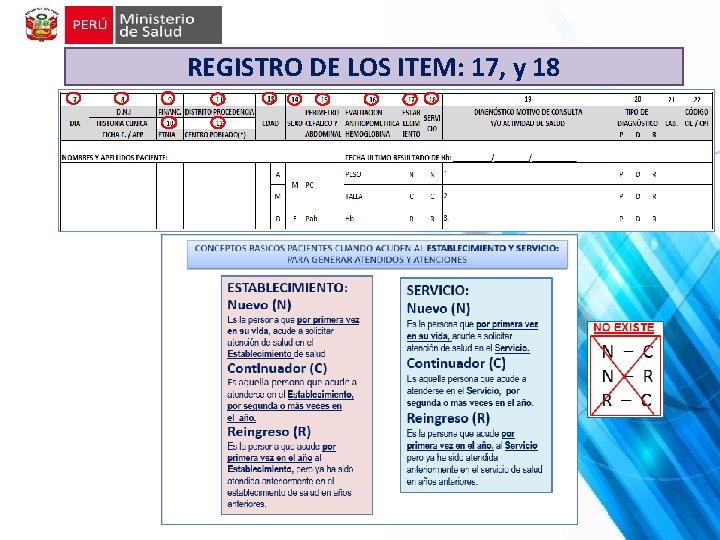REGISTRO DE LOS ITEM: 17, y 18 