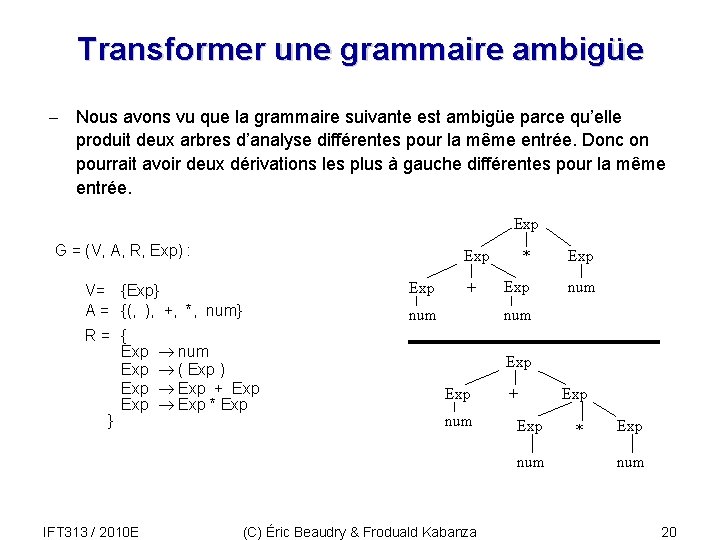 Transformer une grammaire ambigüe - Nous avons vu que la grammaire suivante est ambigüe