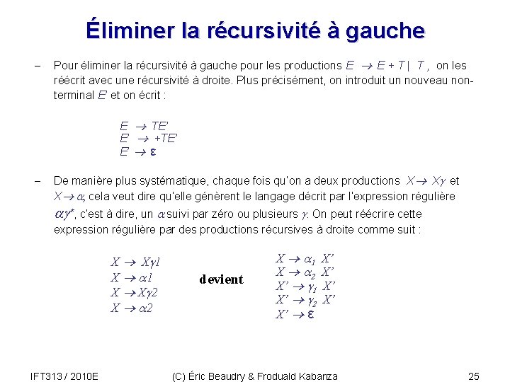 Éliminer la récursivité à gauche - Pour éliminer la récursivité à gauche pour les