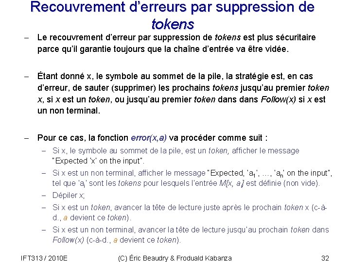 Recouvrement d’erreurs par suppression de tokens - Le recouvrement d’erreur par suppression de tokens