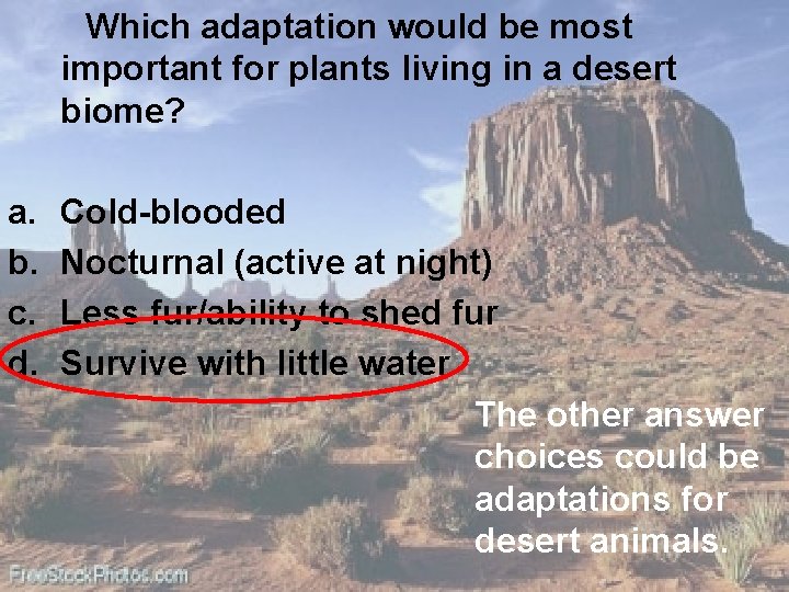  Which adaptation would be most important for plants living in a desert biome?