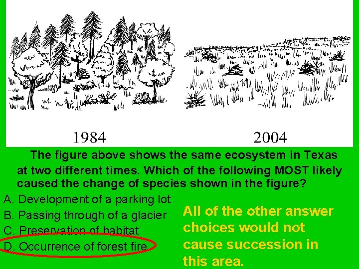  The figure above shows the same ecosystem in Texas at two different times.