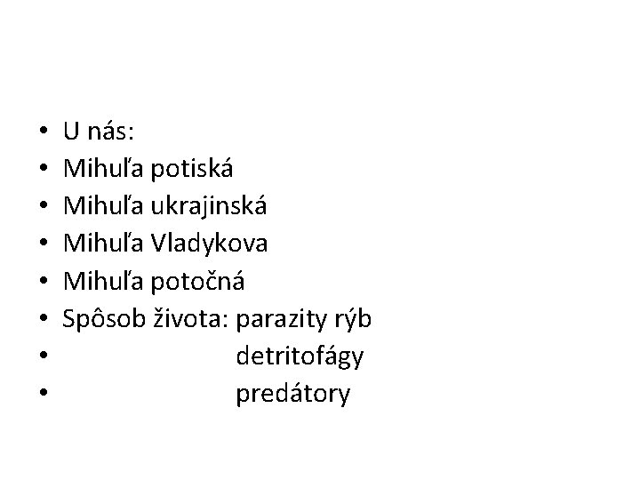  • • U nás: Mihuľa potiská Mihuľa ukrajinská Mihuľa Vladykova Mihuľa potočná Spôsob