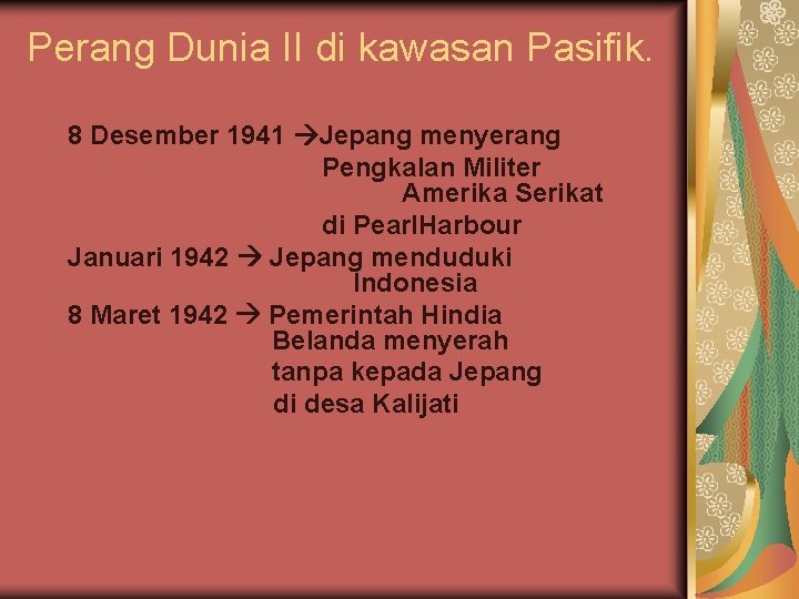 Perang Dunia II di kawasan Pasifik. 8 Desember 1941 Jepang menyerang Pengkalan Militer Amerika
