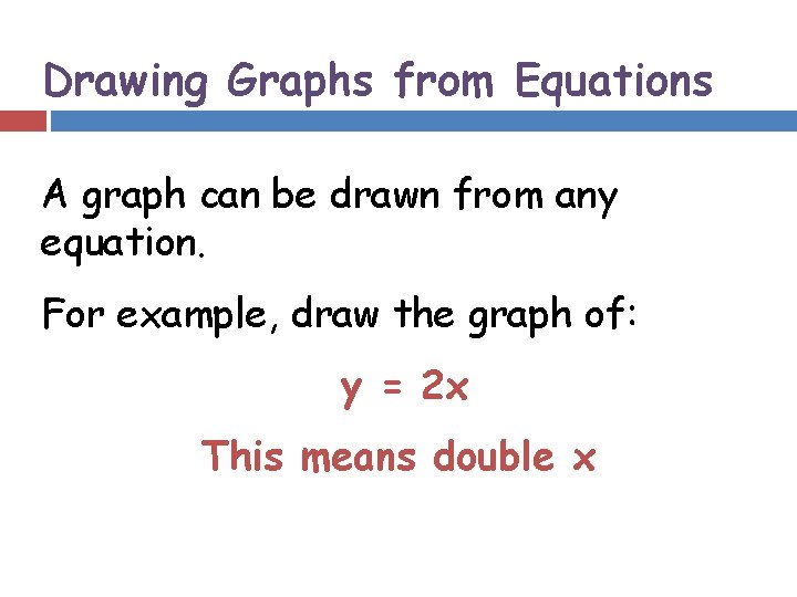 Drawing Graphs from Equations A graph can be drawn from any equation. For example,