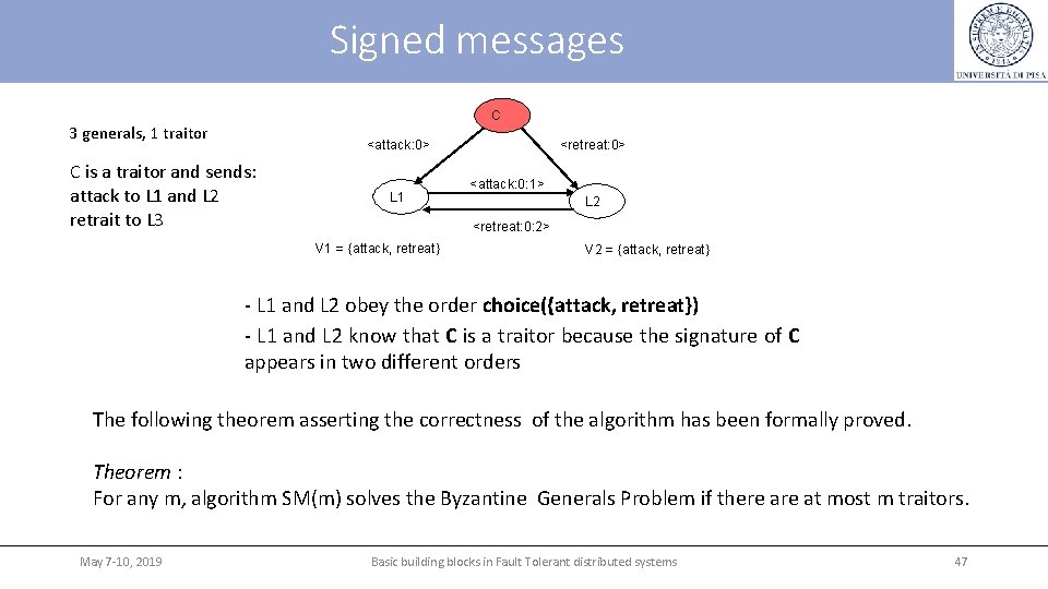 Signed messages C 3 generals, 1 traitor <attack: 0> C is a traitor and Signed messages C 3 generals, 1 traitor <attack: 0> C is a traitor and