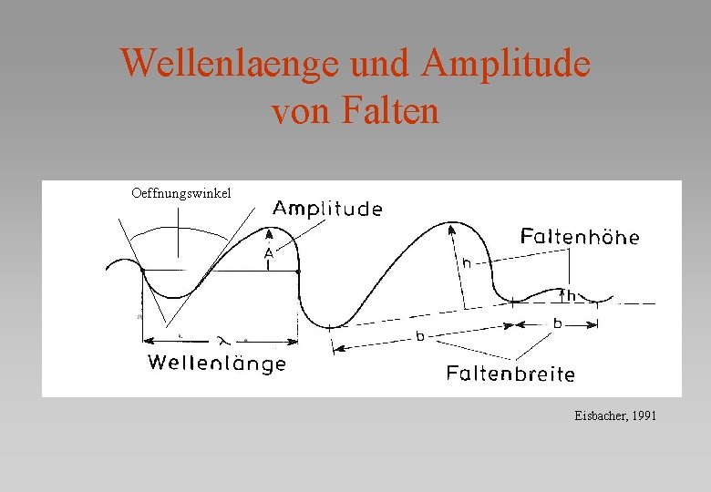 Wellenlaenge und Amplitude von Falten Oeffnungswinkel Eisbacher, 1991 