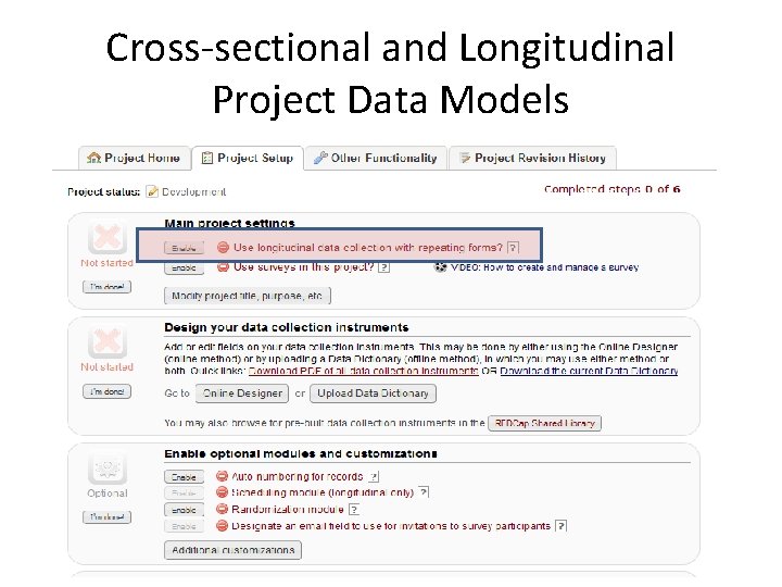 Cross-sectional and Longitudinal Project Data Models 