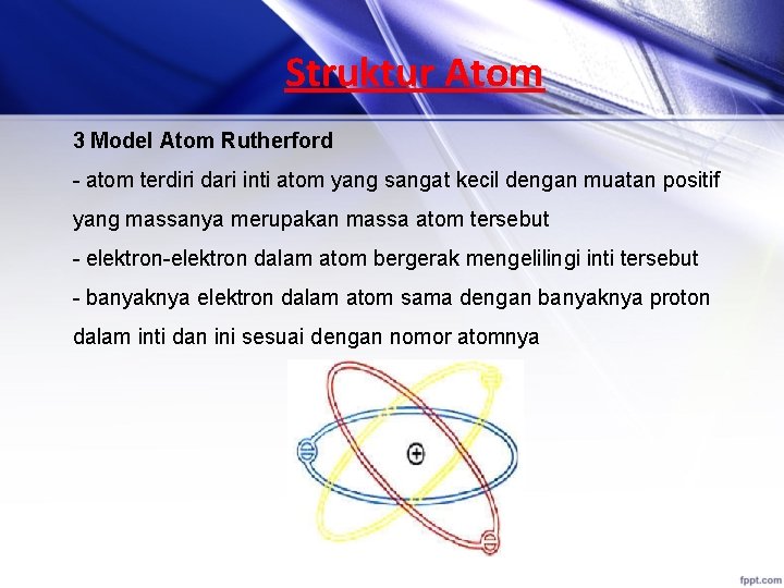 Struktur Atom 3 Model Atom Rutherford - atom terdiri dari inti atom yang sangat