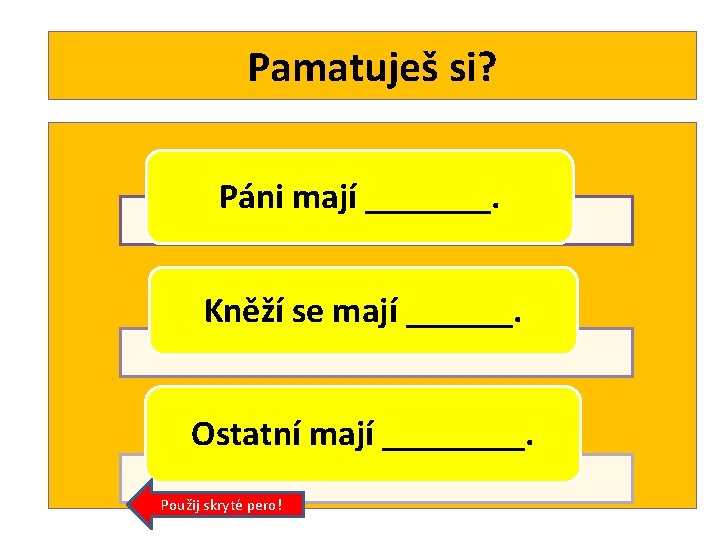 Pamatuješ si? Páni mají _______. Kněží se mají ______. Ostatní mají ____. Použij skryté