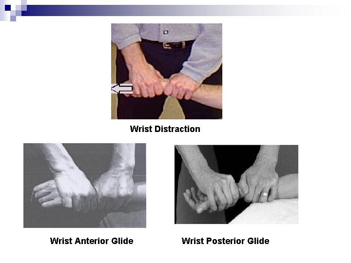Wrist Distraction Wrist Anterior Glide Wrist Posterior Glide 