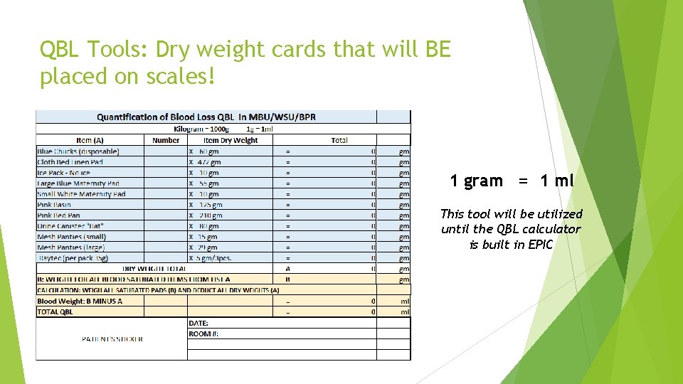 QBL Tools: Dry weight cards that will BE placed on scales! 1 gram =