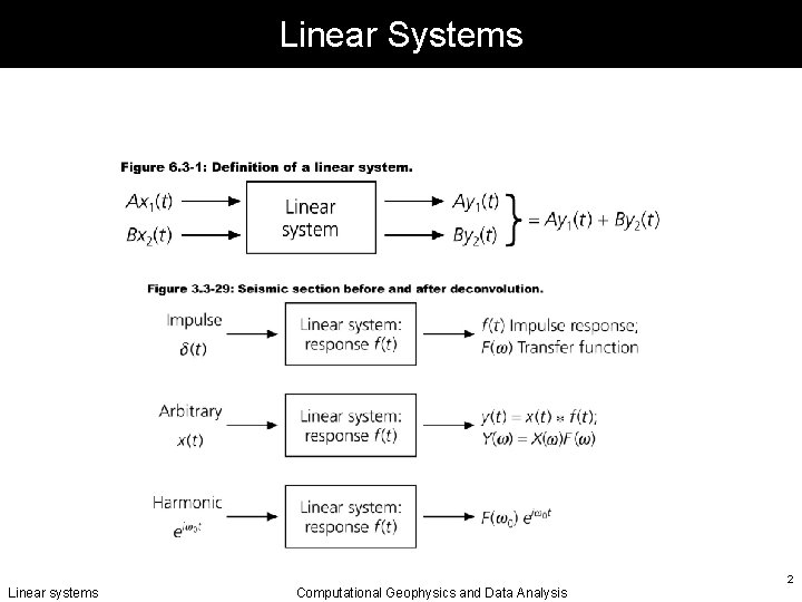 Linear Systems Linear systems Computational Geophysics and Data Analysis 2 