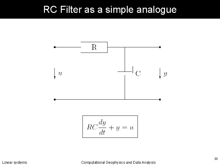 RC Filter as a simple analogue Linear systems Computational Geophysics and Data Analysis 33