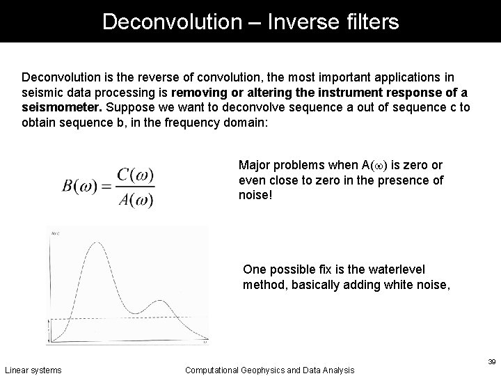Deconvolution – Inverse filters Deconvolution is the reverse of convolution, the most important applications