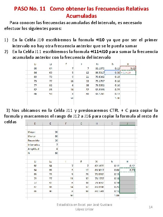 PASO No. 11 Como obtener las Frecuencias Relativas Acumuladas Para conocer las frecuencias acumuladas