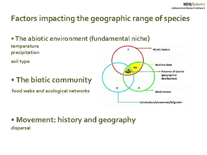 MDBfutures Collaborative Research Network Factors impacting the geographic range of species •  The abiotic