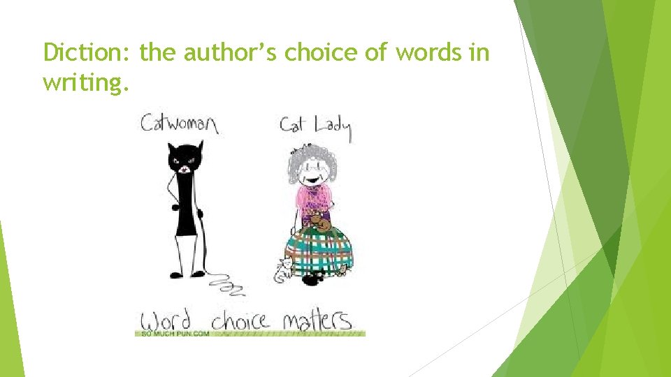 Diction: the author’s choice of words in writing. 